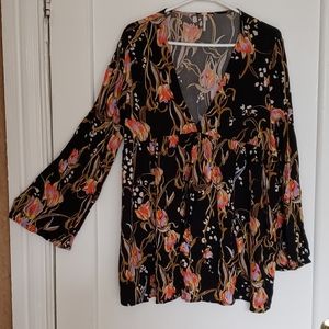 Free People deep v-neck floral print tunic top